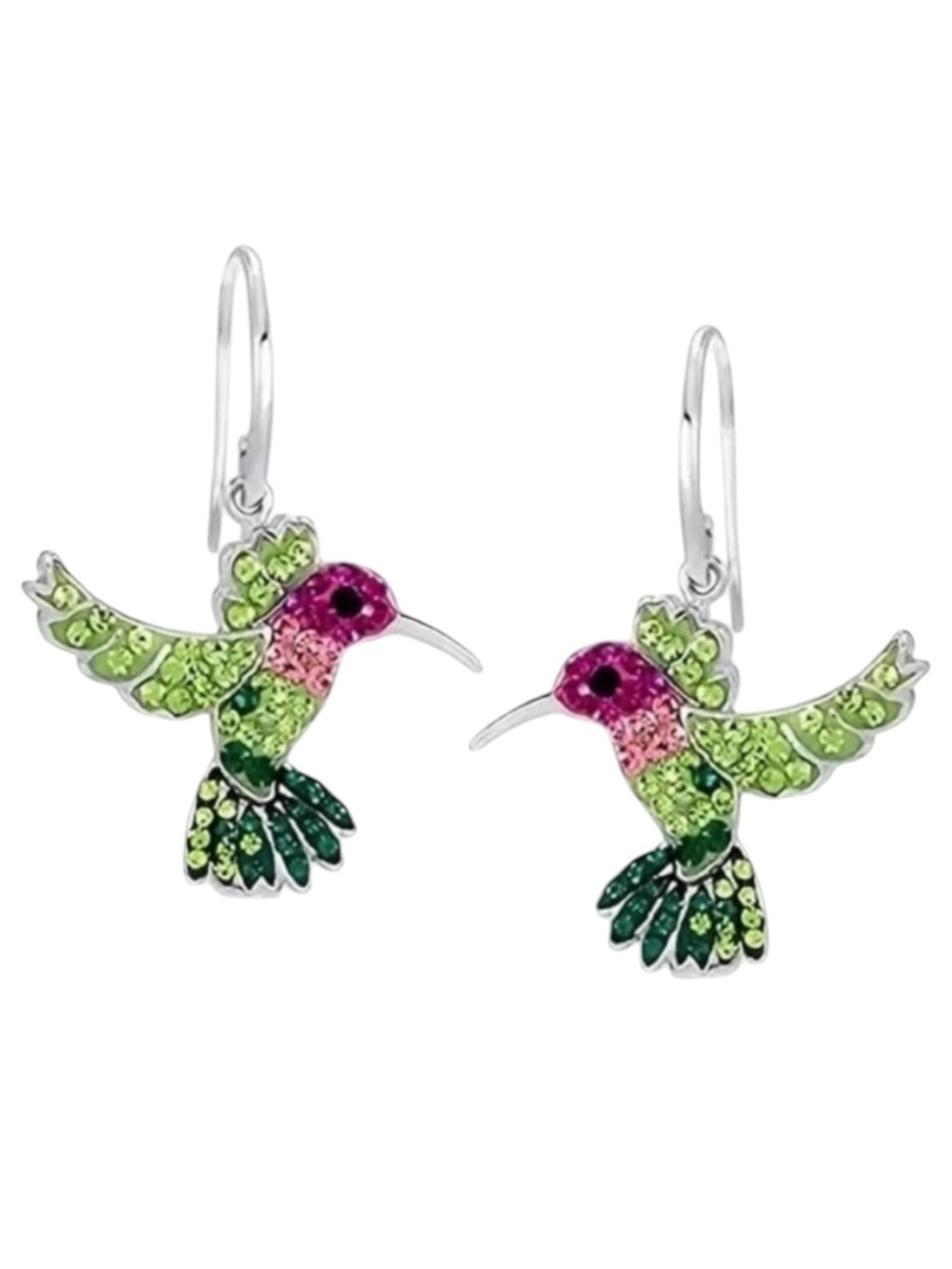 Silver Pink & Green Crystal Hummingbird Earrings Fairycore Whimsigoth
C3 - Picture 2 of 6